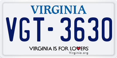 VA license plate VGT3630
