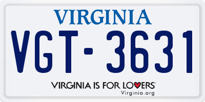 VA license plate VGT3631