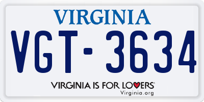 VA license plate VGT3634