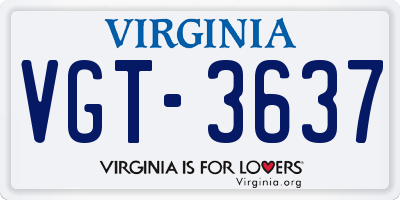 VA license plate VGT3637