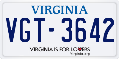VA license plate VGT3642