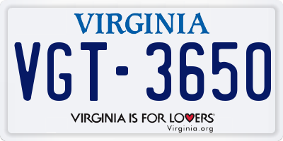 VA license plate VGT3650