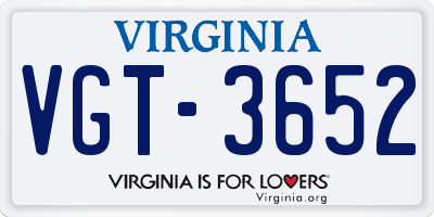 VA license plate VGT3652