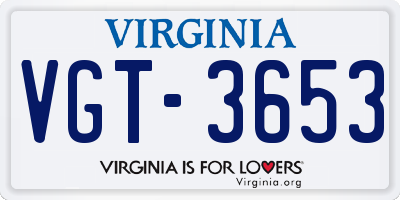 VA license plate VGT3653