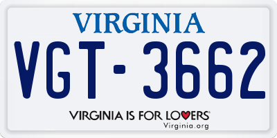 VA license plate VGT3662