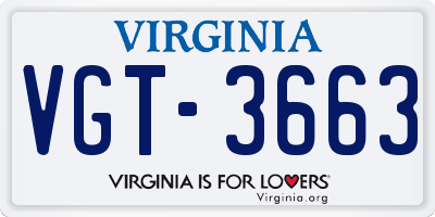 VA license plate VGT3663