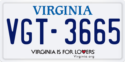 VA license plate VGT3665