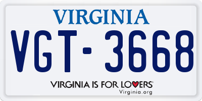 VA license plate VGT3668
