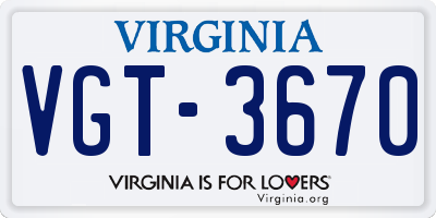VA license plate VGT3670