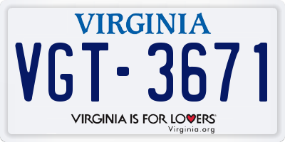 VA license plate VGT3671