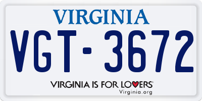 VA license plate VGT3672