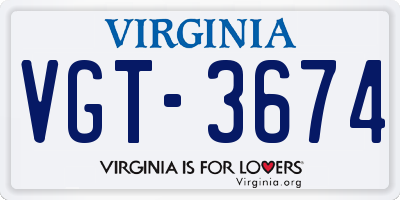 VA license plate VGT3674