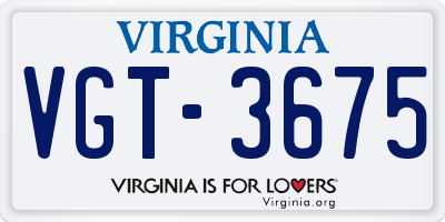 VA license plate VGT3675