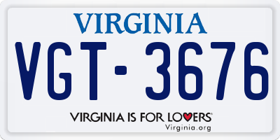 VA license plate VGT3676