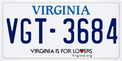 VA license plate VGT3684