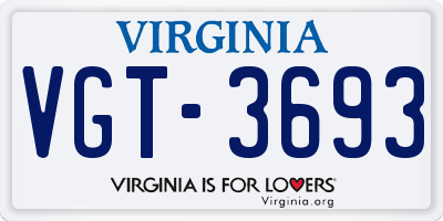 VA license plate VGT3693