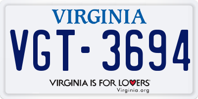 VA license plate VGT3694
