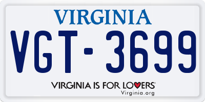 VA license plate VGT3699