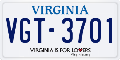 VA license plate VGT3701