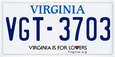 VA license plate VGT3703