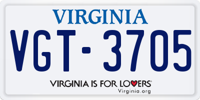 VA license plate VGT3705