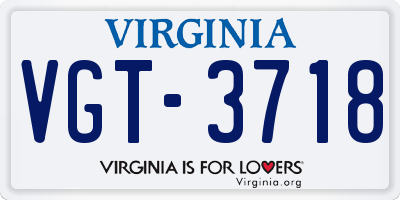 VA license plate VGT3718
