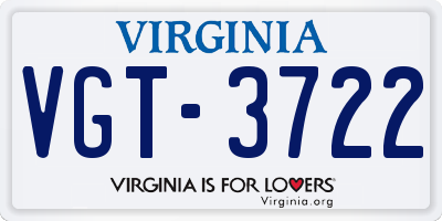 VA license plate VGT3722