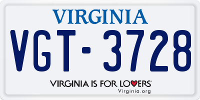 VA license plate VGT3728