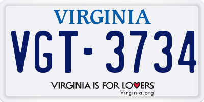 VA license plate VGT3734