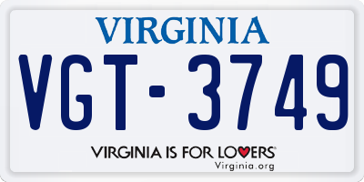 VA license plate VGT3749