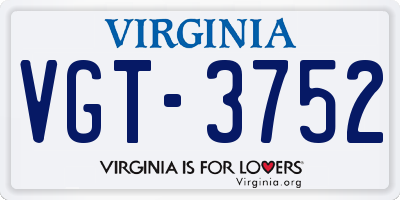 VA license plate VGT3752