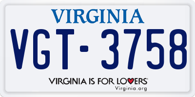 VA license plate VGT3758