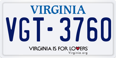 VA license plate VGT3760