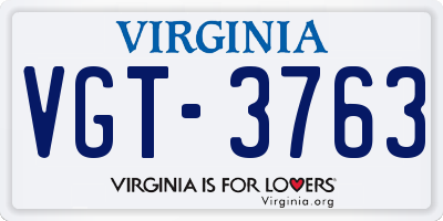 VA license plate VGT3763