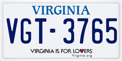 VA license plate VGT3765