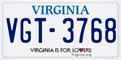 VA license plate VGT3768