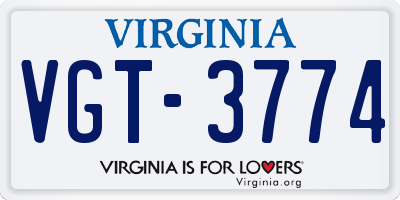 VA license plate VGT3774