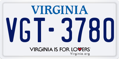 VA license plate VGT3780