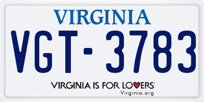 VA license plate VGT3783