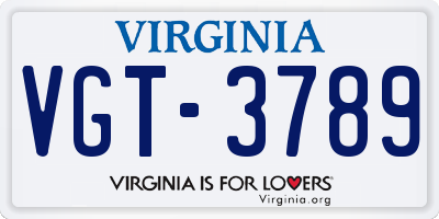 VA license plate VGT3789
