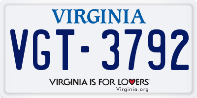 VA license plate VGT3792