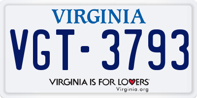 VA license plate VGT3793