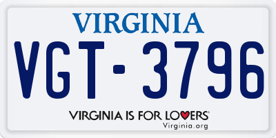 VA license plate VGT3796