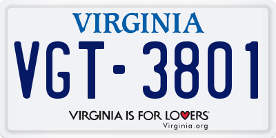 VA license plate VGT3801