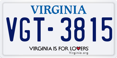 VA license plate VGT3815