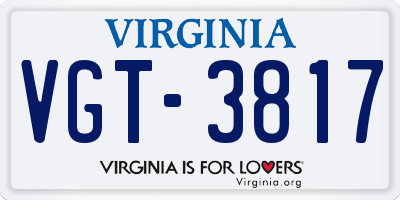 VA license plate VGT3817