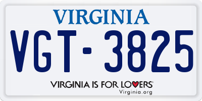 VA license plate VGT3825