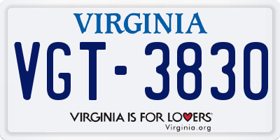 VA license plate VGT3830