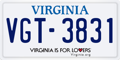 VA license plate VGT3831