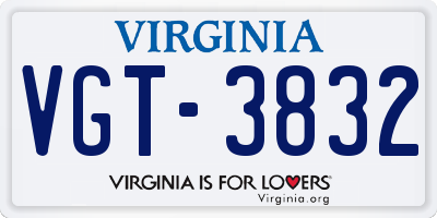 VA license plate VGT3832